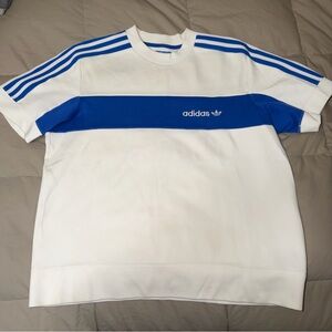 adidas White and Blue Thick Short Sleeve Tee